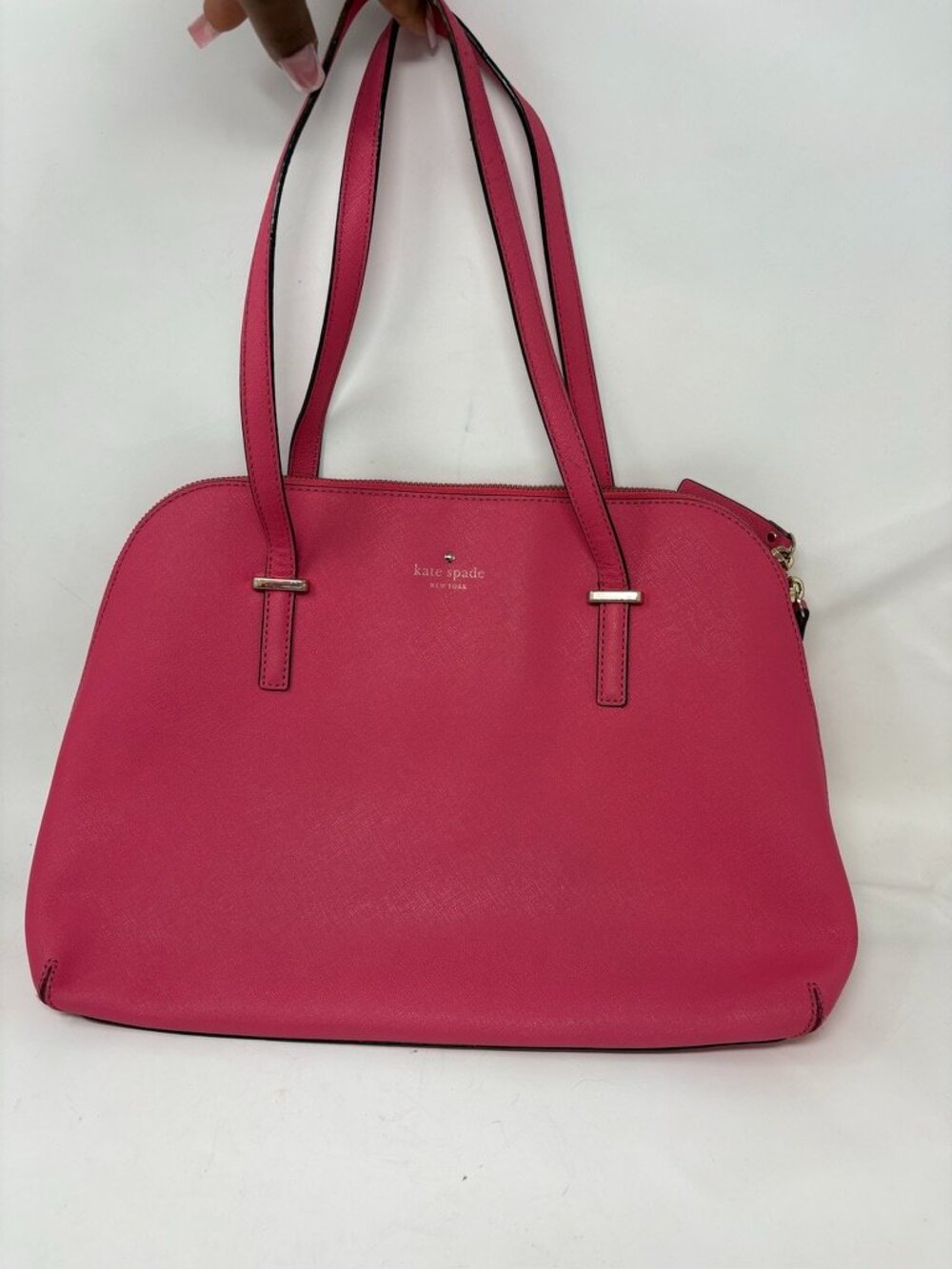 Kate Spade New York Pink Saffiano Leather Tote Shoulder Bag Large FLAW